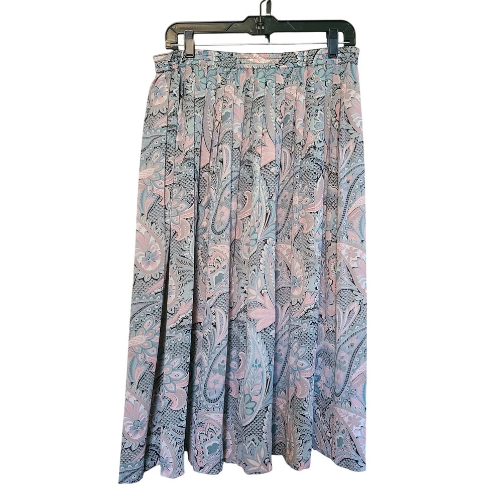 VTG Alfred Dunner Pastel Paisley Pleated Skirt Women's 16 Pull On Cottagecore